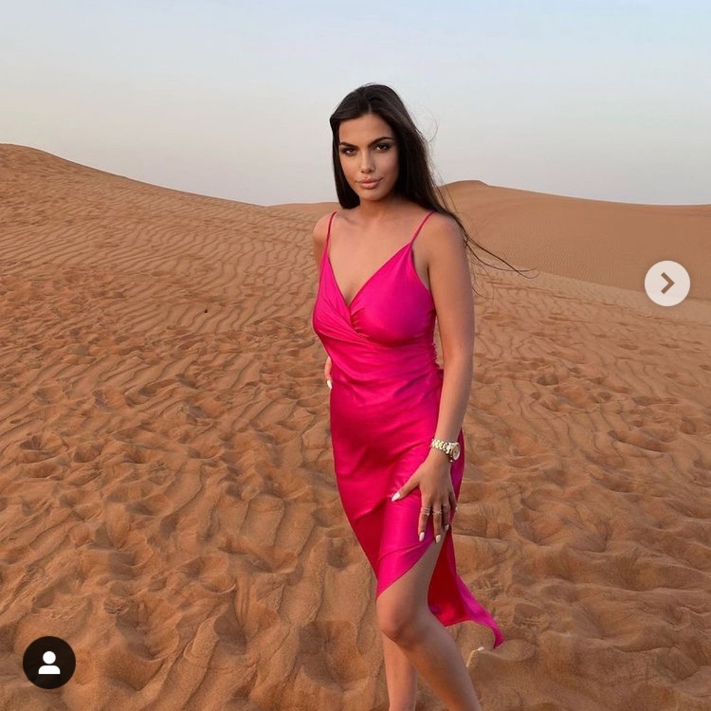 ZARA WOMAN PINK SATIN DRAPED DRESS WITH SLIT LARGE